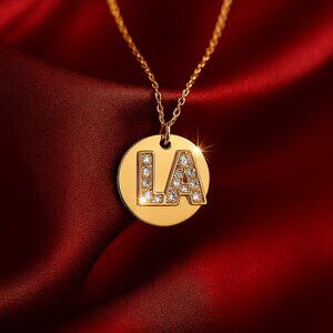 Gold LA Pendant Necklace – Pave Crystal Charm, Dainty Louisiana Jewelry 18 inche